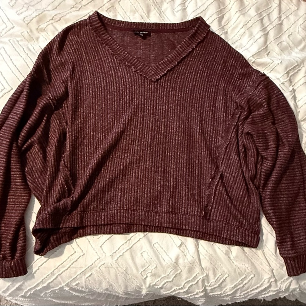 Blu Pepper V-Neck Ribbed Sweater - Maroon